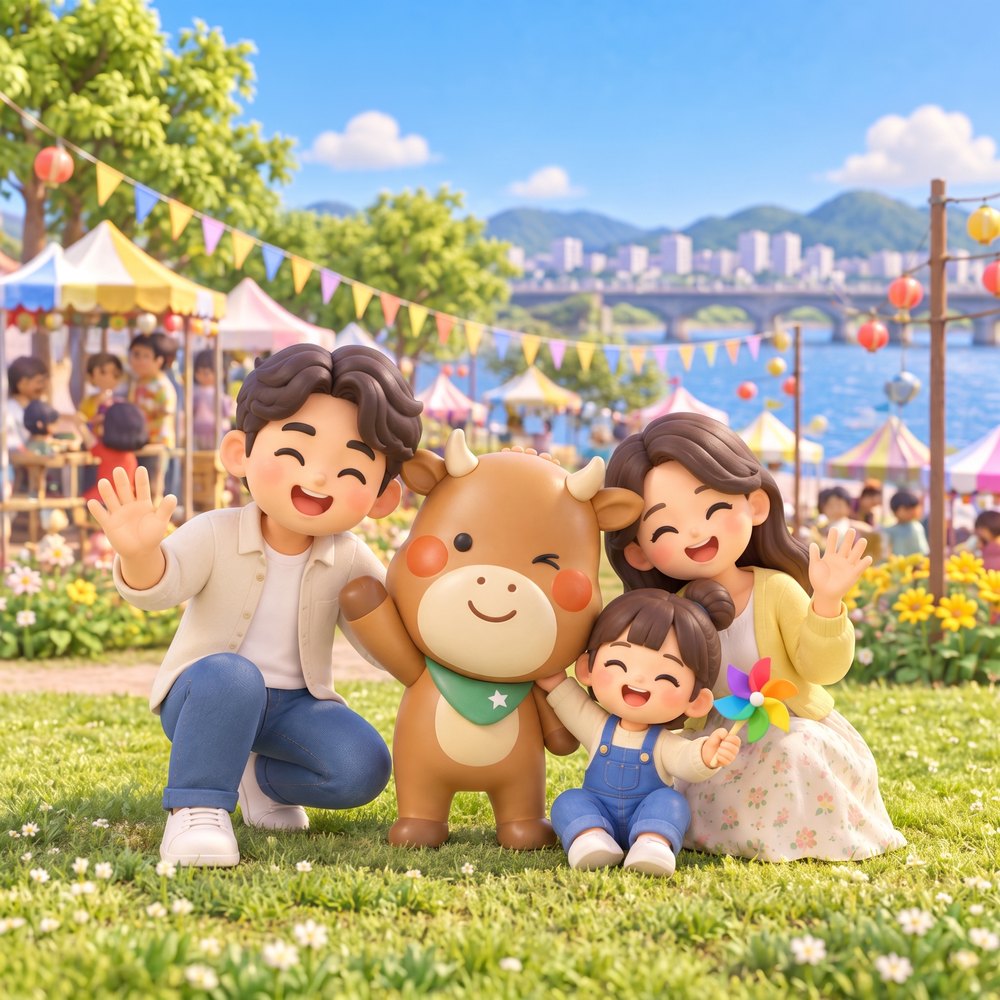 아이와 함께 축제 방문객 3D 일러스트