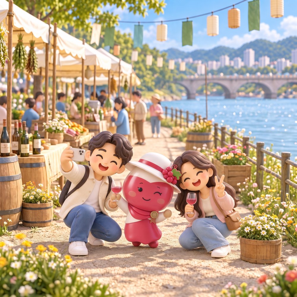 친구·연인과 축제 방문객 3D 일러스트