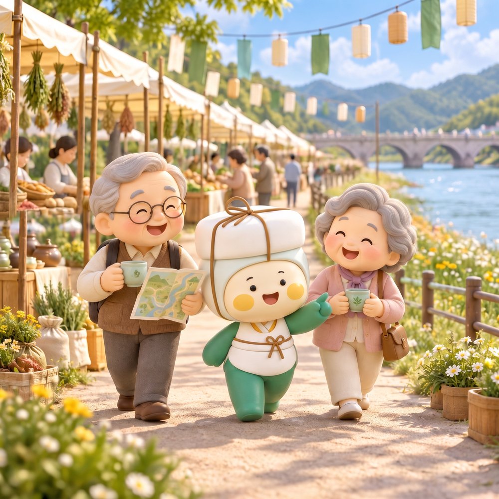 부모님과 함께 축제 방문객 3D 일러스트